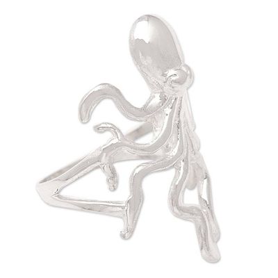 Alternate image for Unisex Sterling Silver Octopus Cocktail Ring from Bali Octopus Charm