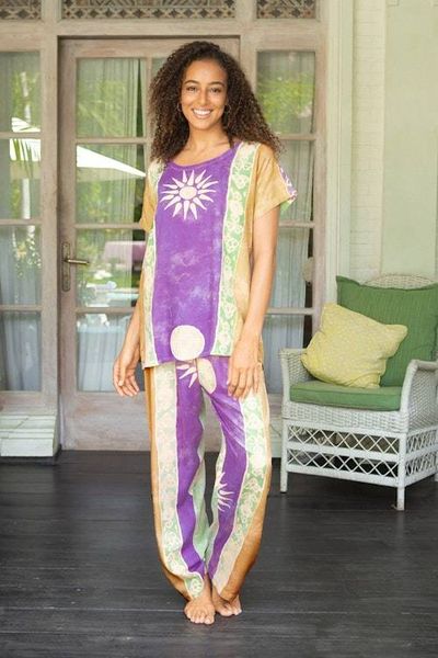 Alternate image for Striped Batik Rayon Pajama Set Spring Sunrise