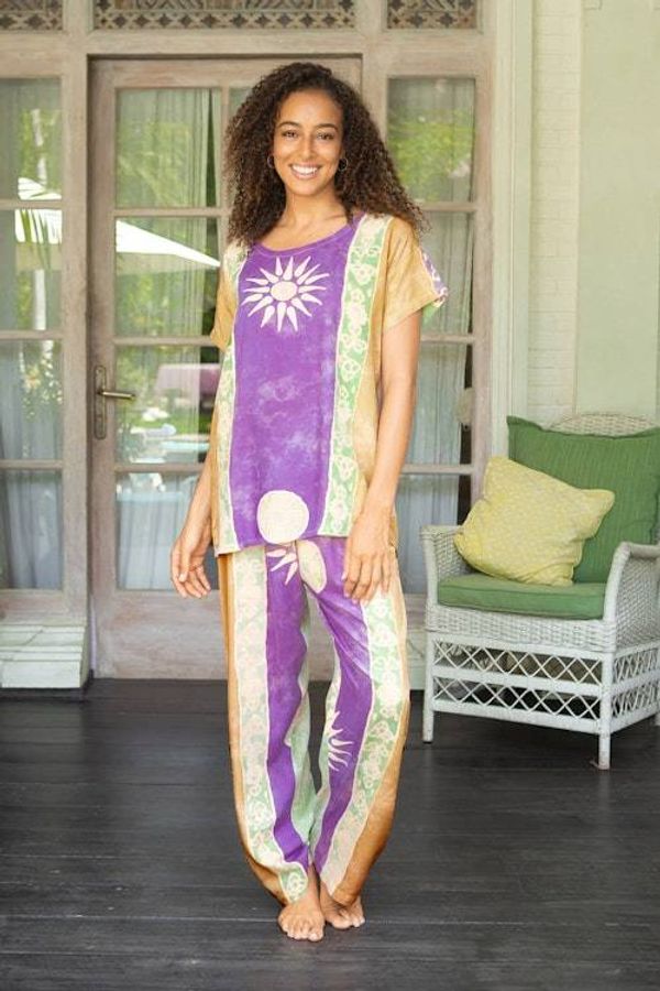 Alternate image for Striped Batik Rayon Pajama Set Spring Sunrise
