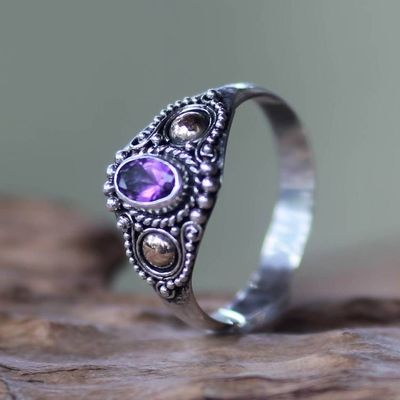 Alternate image for Sterling Silver and Gold Cocktail Ring with Amethyst Mystic Trio