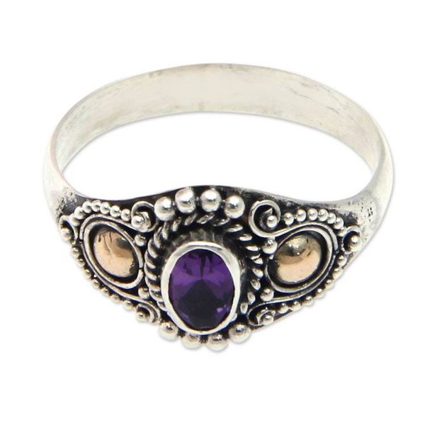Alternate image for Sterling Silver and Gold Cocktail Ring with Amethyst Mystic Trio