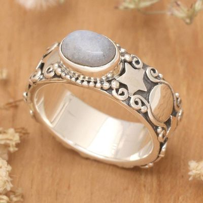 Alternate image for Star-Themed Natural Rainbow Moonstone Cocktail Ring Moon and Constellation