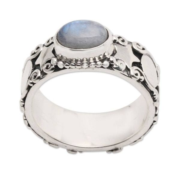 Alternate image for Star-Themed Natural Rainbow Moonstone Cocktail Ring Moon and Constellation