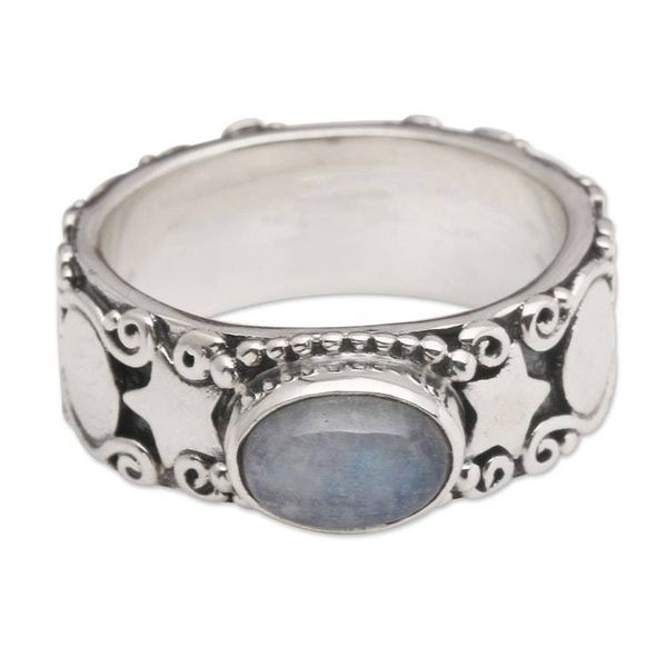 Alternate image for Star-Themed Natural Rainbow Moonstone Cocktail Ring Moon and Constellation