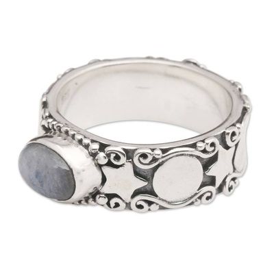 Alternate image for Star-Themed Natural Rainbow Moonstone Cocktail Ring Moon and Constellation
