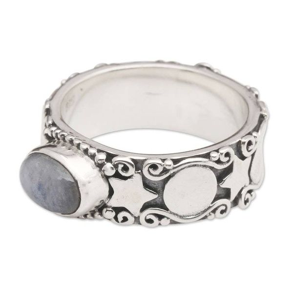 Alternate image for Star-Themed Natural Rainbow Moonstone Cocktail Ring Moon and Constellation