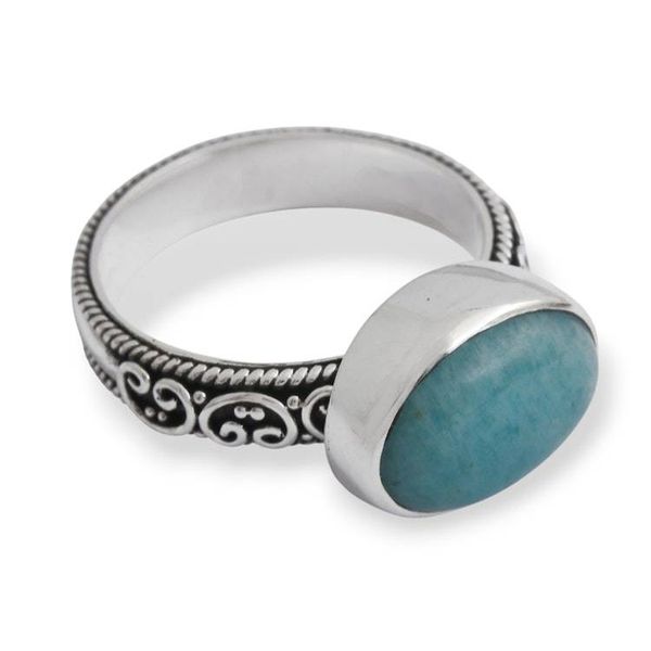 Alternate image for Sterling Silver Cocktail Ring with Cabochon Amazonite Stone Ocean Luster