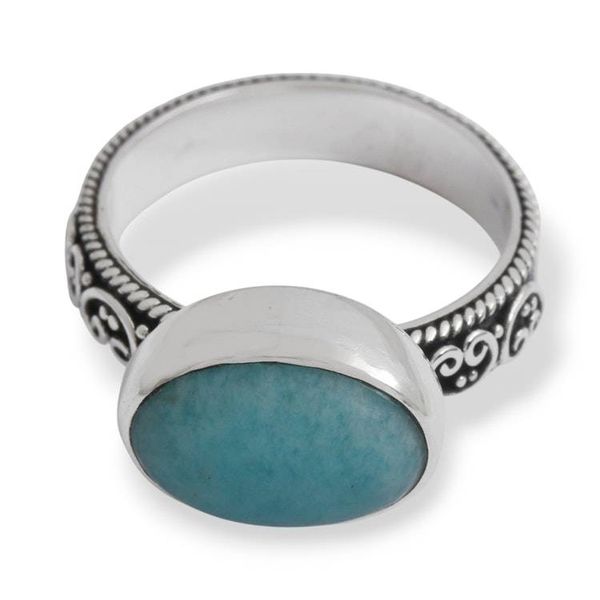 Alternate image for Sterling Silver Cocktail Ring with Cabochon Amazonite Stone Ocean Luster