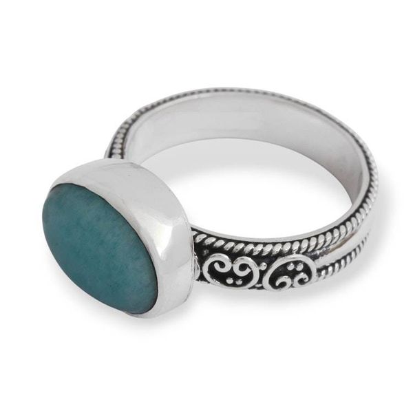 Alternate image for Sterling Silver Cocktail Ring with Cabochon Amazonite Stone Ocean Luster