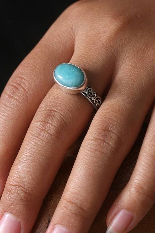 Alternate image for Sterling Silver Cocktail Ring with Cabochon Amazonite Stone Ocean Luster