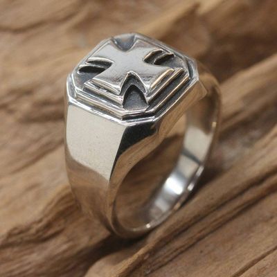 Alternate image for Mens Handcrafted Sterling Silver Signet Ring Maltese Cross