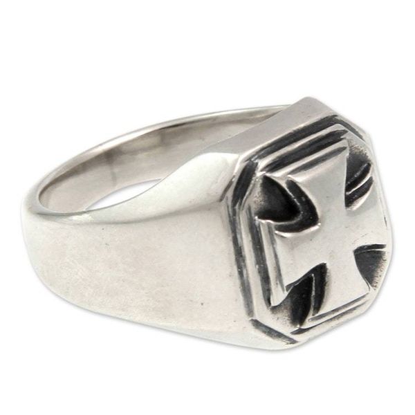 Alternate image for Mens Handcrafted Sterling Silver Signet Ring Maltese Cross