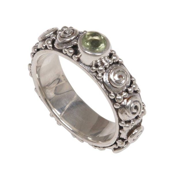 Alternate image for Peridot and Sterling Silver Single Stone Ring from Indonesia Swirls of Joy in Green