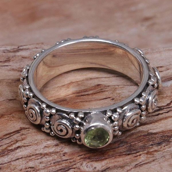 Alternate image for Peridot and Sterling Silver Single Stone Ring from Indonesia Swirls of Joy in Green