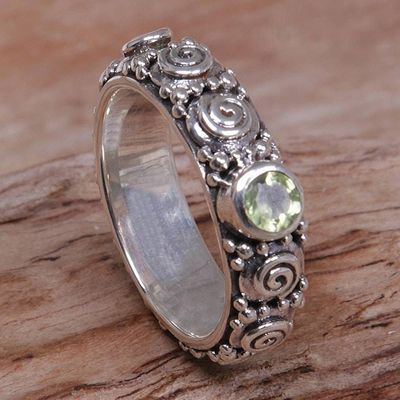Alternate image for Peridot and Sterling Silver Single Stone Ring from Indonesia Swirls of Joy in Green
