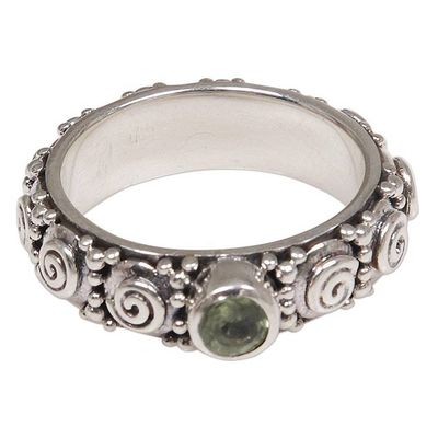 Alternate image for Peridot and Sterling Silver Single Stone Ring from Indonesia Swirls of Joy in Green