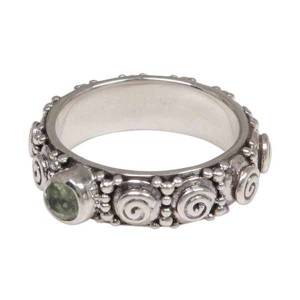 Alternate image for Peridot and Sterling Silver Single Stone Ring from Indonesia Swirls of Joy in Green