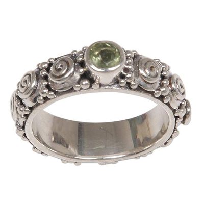 Alternate image for Peridot and Sterling Silver Single Stone Ring from Indonesia Swirls of Joy in Green