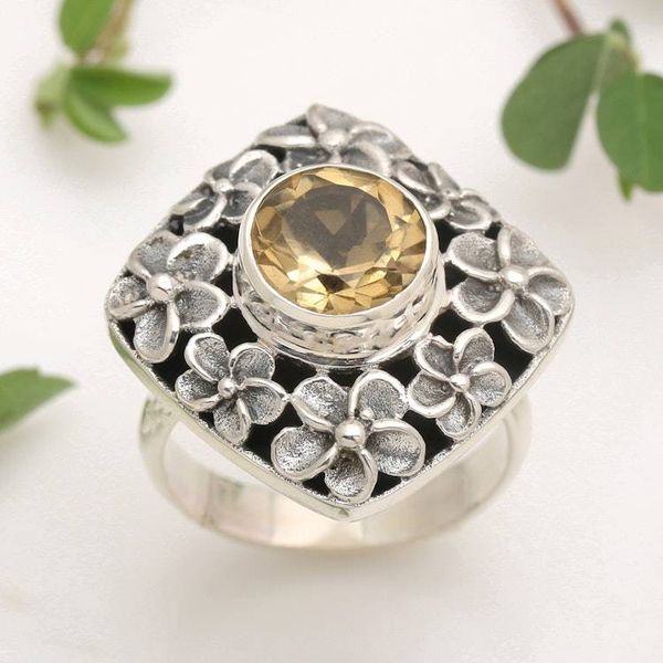 Alternate image for Hand Made Balinese Sterling Silver and Citrine Cocktail Ring Jepun Shrine