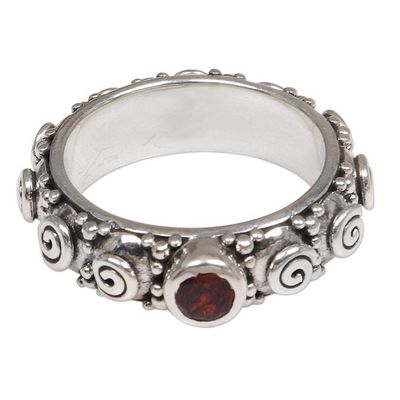 Alternate image for Garnet and Sterling Silver Single Stone Ring from Indonesia Swirls of Joy in Red