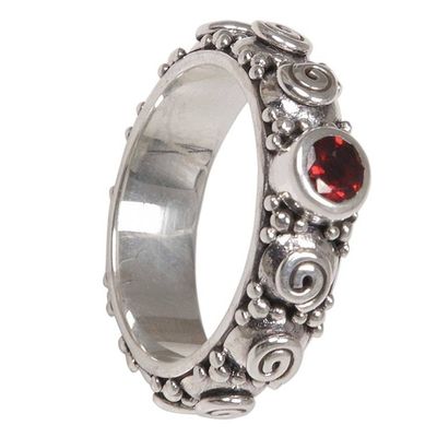 Alternate image for Garnet and Sterling Silver Single Stone Ring from Indonesia Swirls of Joy in Red