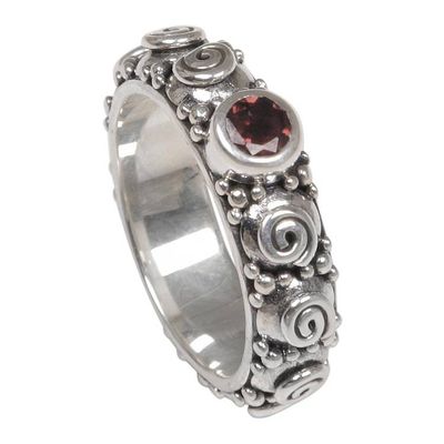 Alternate image for Garnet and Sterling Silver Single Stone Ring from Indonesia Swirls of Joy in Red