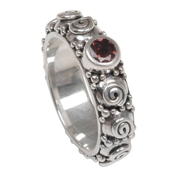 Alternate image for Garnet and Sterling Silver Single Stone Ring from Indonesia Swirls of Joy in Red