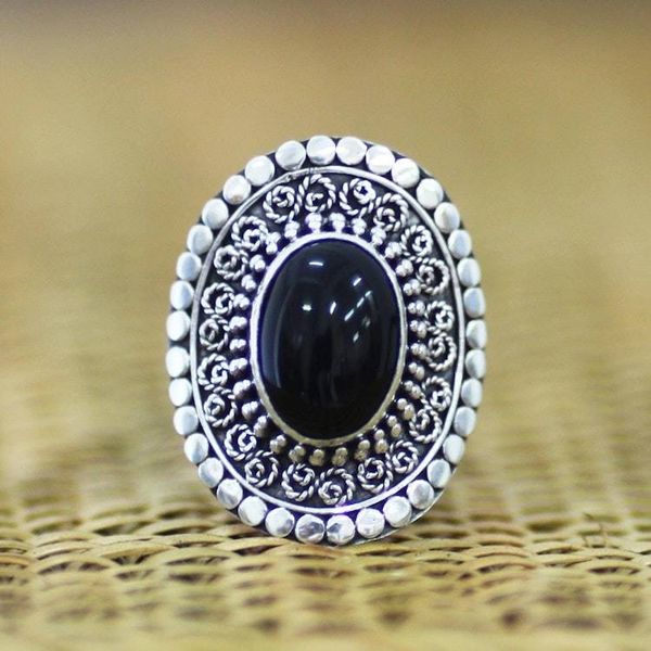 Alternate image for Sterling Silver and Onyx Cocktail Ring Majesty Halo