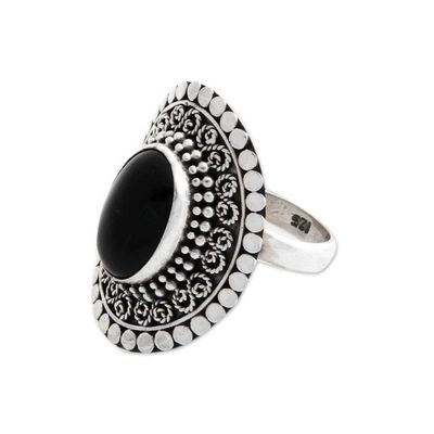 Alternate image for Sterling Silver and Onyx Cocktail Ring Majesty Halo
