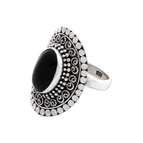 Alternate image for Sterling Silver and Onyx Cocktail Ring Majesty Halo