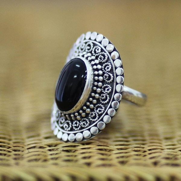 Alternate image for Sterling Silver and Onyx Cocktail Ring Majesty Halo