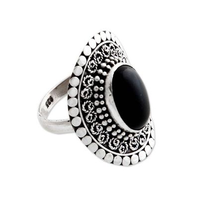 Alternate image for Sterling Silver and Onyx Cocktail Ring Majesty Halo