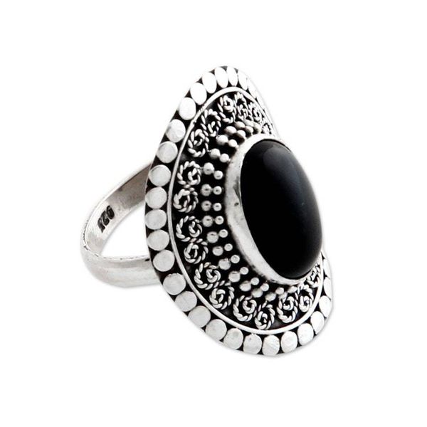 Alternate image for Sterling Silver and Onyx Cocktail Ring Majesty Halo