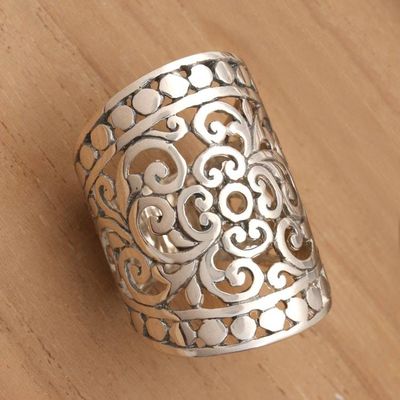 Alternate image for Handmade Sterling Silver Wide Band Ring from Indonesia Memories of Bali