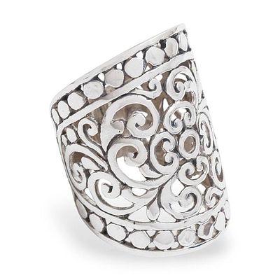 Alternate image for Handmade Sterling Silver Wide Band Ring from Indonesia Memories of Bali