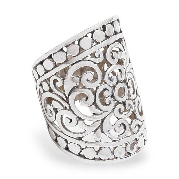 Alternate image for Handmade Sterling Silver Wide Band Ring from Indonesia Memories of Bali