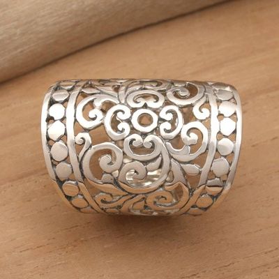 Alternate image for Handmade Sterling Silver Wide Band Ring from Indonesia Memories of Bali