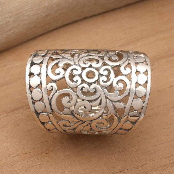 Alternate image for Handmade Sterling Silver Wide Band Ring from Indonesia Memories of Bali
