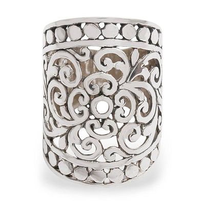 Alternate image for Handmade Sterling Silver Wide Band Ring from Indonesia Memories of Bali