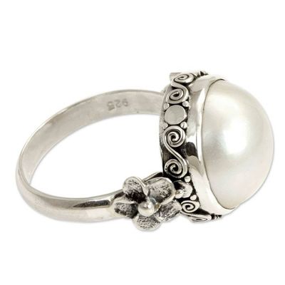 Alternate image for Pearl and Sterling Silver Floral Ring Bridal Moon