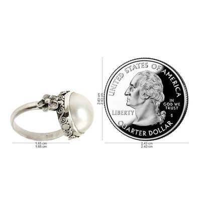 Alternate image for Pearl and Sterling Silver Floral Ring Bridal Moon