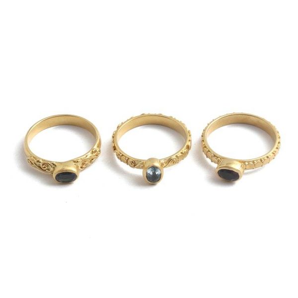Alternate image for 3 Gold-Plated Blue Topaz Amethyst Stacking Solitaire Rings Chic Jewels