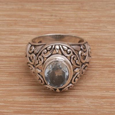 Primary image for Blue Topaz and Sterling Silver Floral Motif Cocktail Ring Garden Air