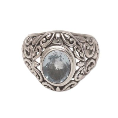 Alternate image for Blue Topaz and Sterling Silver Floral Motif Cocktail Ring Garden Air