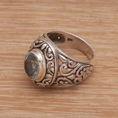 Alternate image for Blue Topaz and Sterling Silver Floral Motif Cocktail Ring Garden Air
