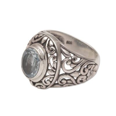 Alternate image for Blue Topaz and Sterling Silver Floral Motif Cocktail Ring Garden Air