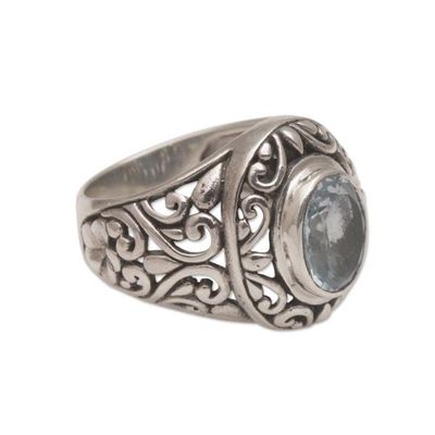 Alternate image for Blue Topaz and Sterling Silver Floral Motif Cocktail Ring Garden Air