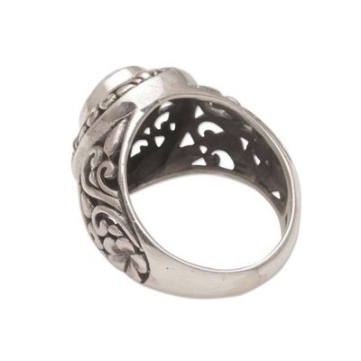 Alternate image for Blue Topaz and Sterling Silver Floral Motif Cocktail Ring Garden Air