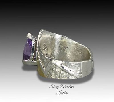 Alternate image for One of a Kind Amethyst Ring, Contemporary Artistic Mixed Metal Wide Purple Amethyst Ring, Elegant Designer Cocktail Ring, Great Gift for Her Size 8