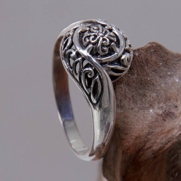 Alternate image for Unique Sterling Silver Band Ring Rainforest Bloom